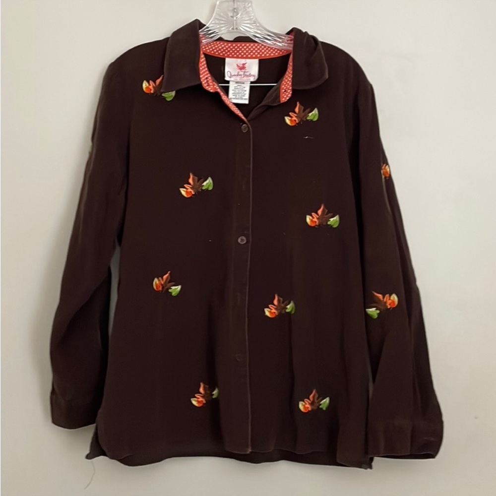 Quacker Factory Brown Fall shirt size Medium Vintage